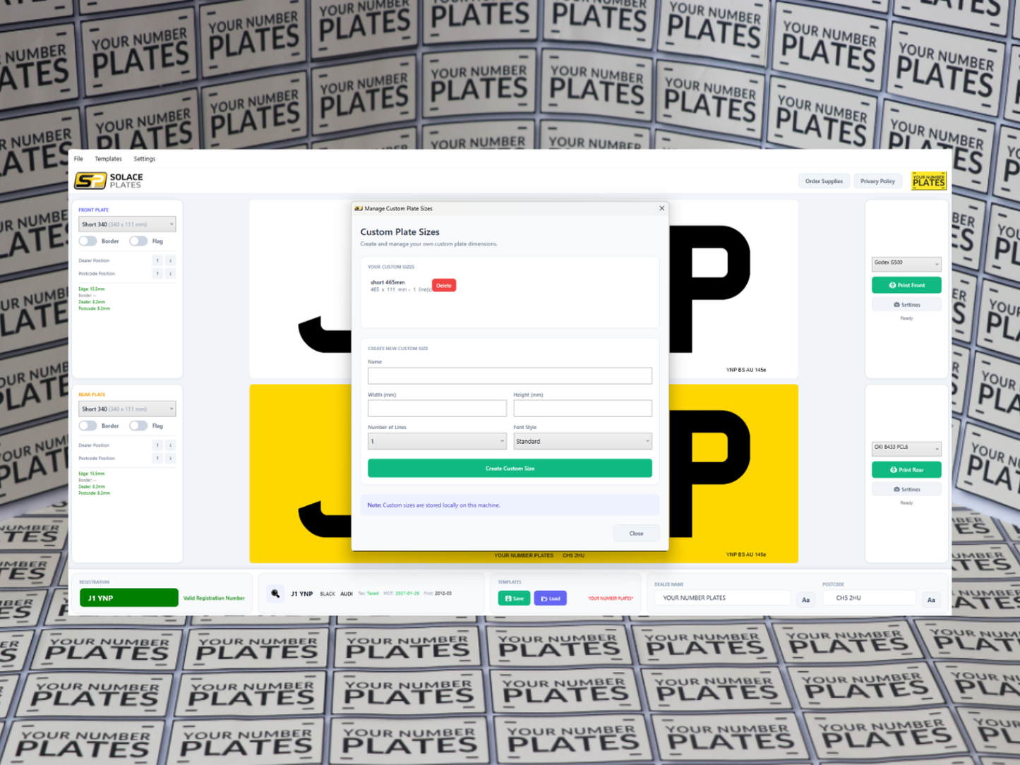 Trade number plate software for car and motorcycle plates