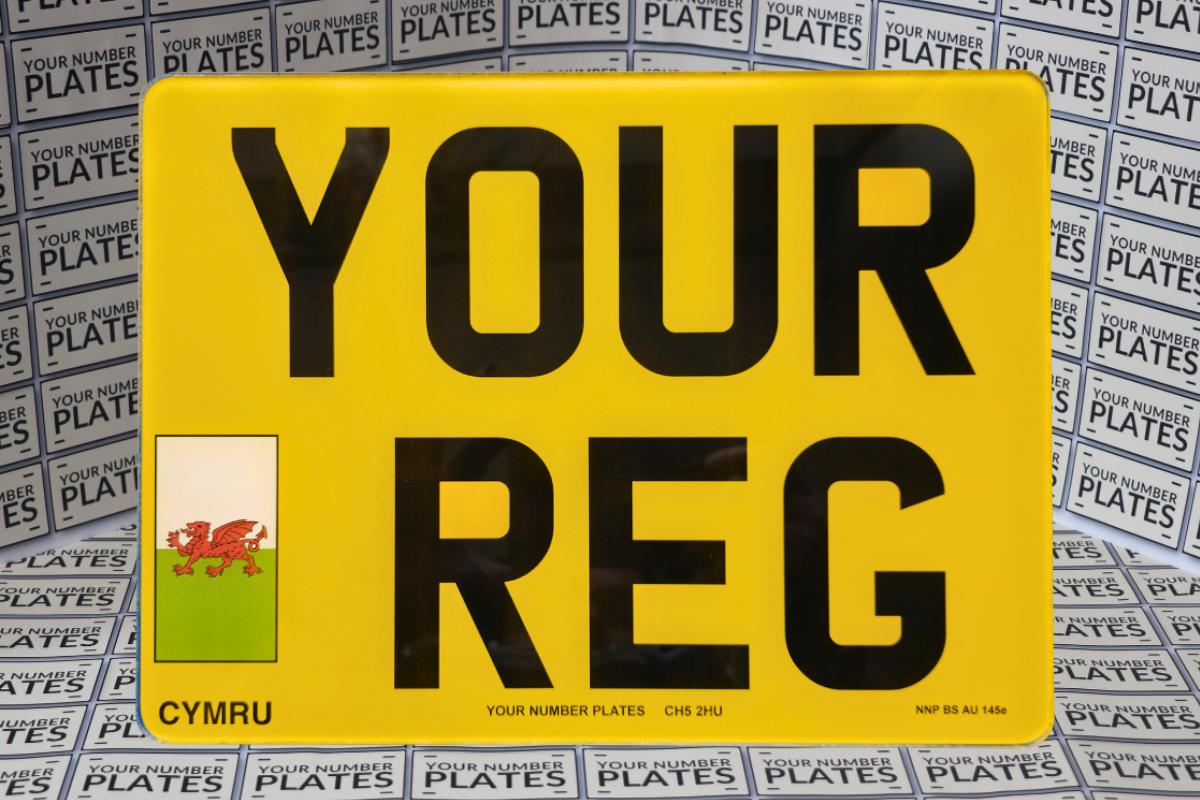 11x8 square rear number plate with Wales red dragon flag