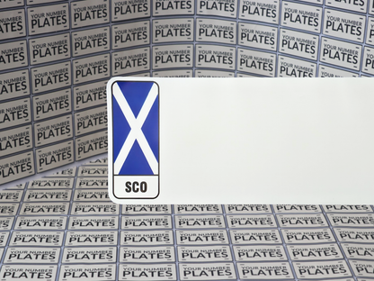 White Nikkalite reflective with Scotland flag identifier for number plates