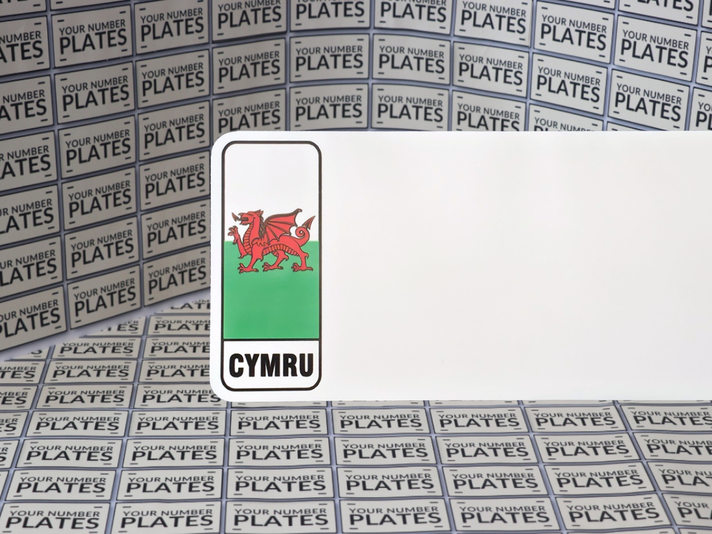 White Nikkalite reflective with Welsh flag identifier for number plates