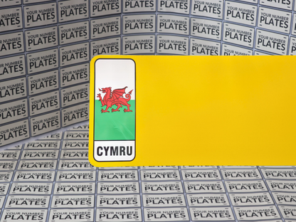 Yellow Nikkalite reflective with Welsh flag identifier for number plates
