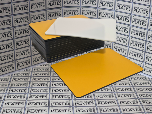 OKI motorcycle yellow number plate substrates and clear films 235 x 178mm pack of 25