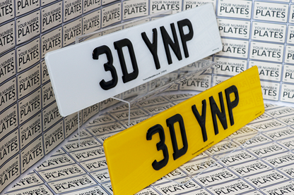 3d Gel front and rear number plate close up on an angle