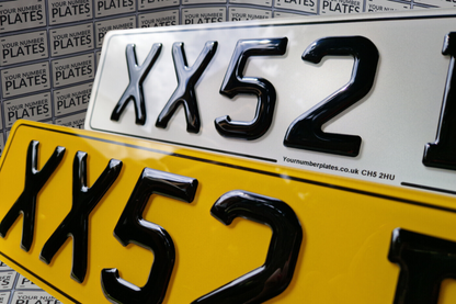 3d Gel replacement number plates with a black border