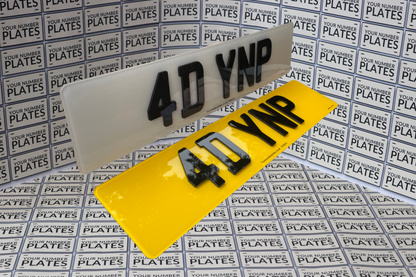 4D replacement number plates. a set one front white and one yellow rear