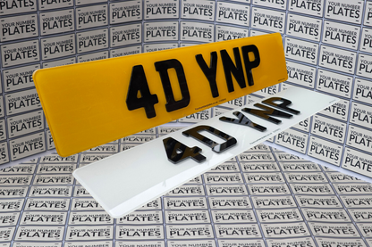 4D replacement number plates. a set one front white and one yellow rear