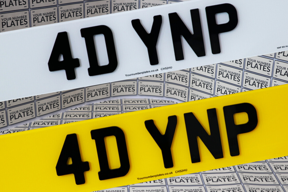 4D replacement number plates. a set one front white and one yellow rear