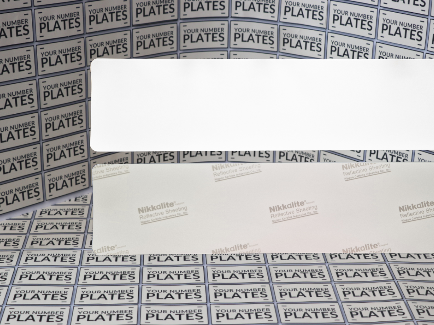 White Nikkalite front number plate reflective sheet 520 x 111mm