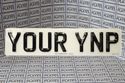 Close-up bevelled diamond 3D characters on short retro number plate – 6mm raised acrylic digits, DVLA road legal finish white