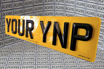 Side profile of bevelled diamond short retro number plate – 6mm raised acrylic design, BS AU 145e compliant, UK road legal