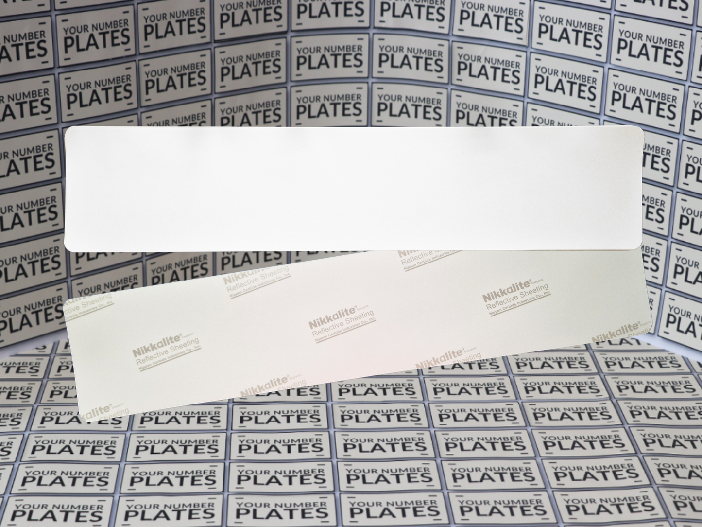 White Nikkalite number plate reflective backing for front plates